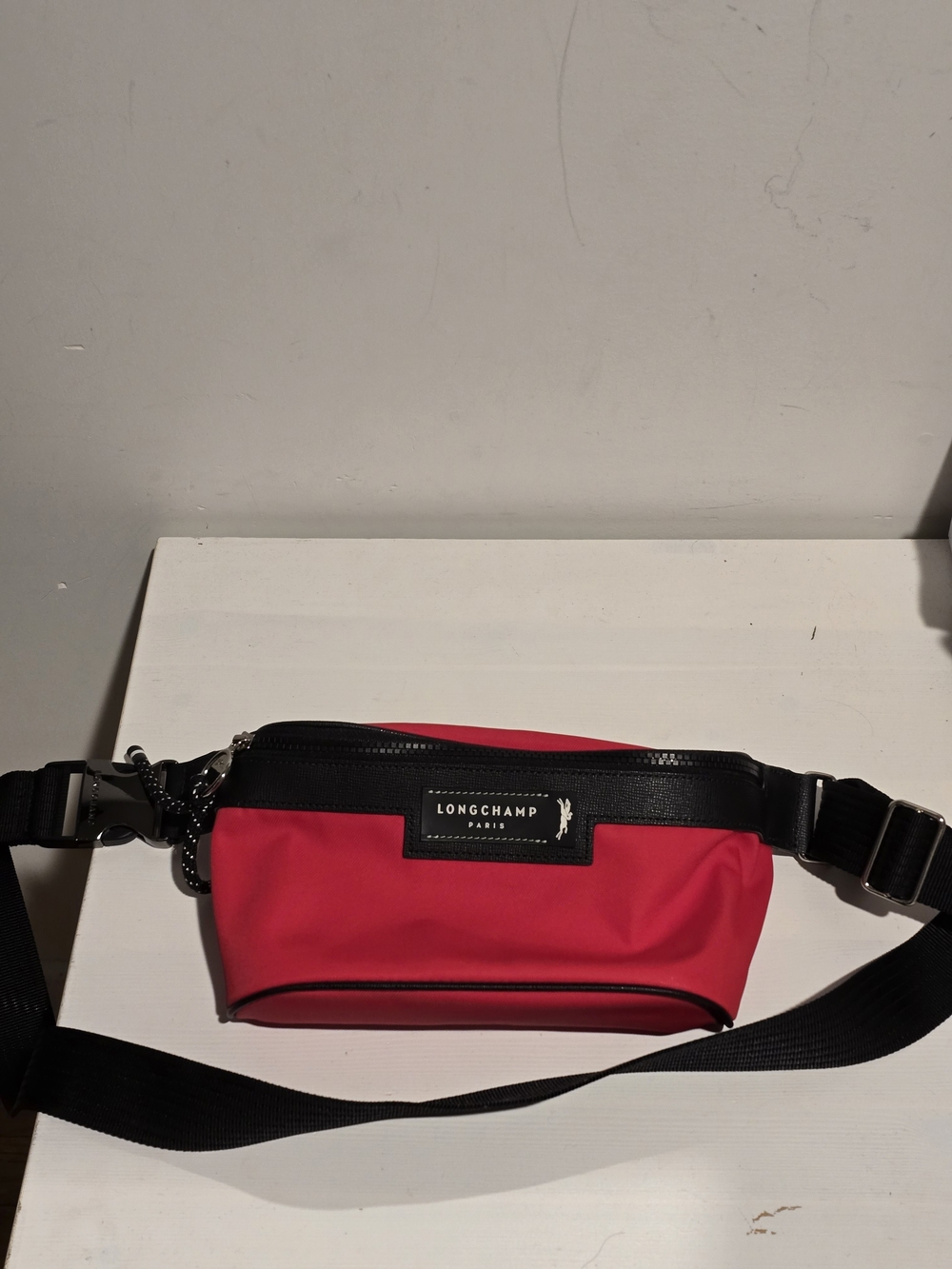 Longchamp Red and Black Men's Belt Bag with Logo Plaque